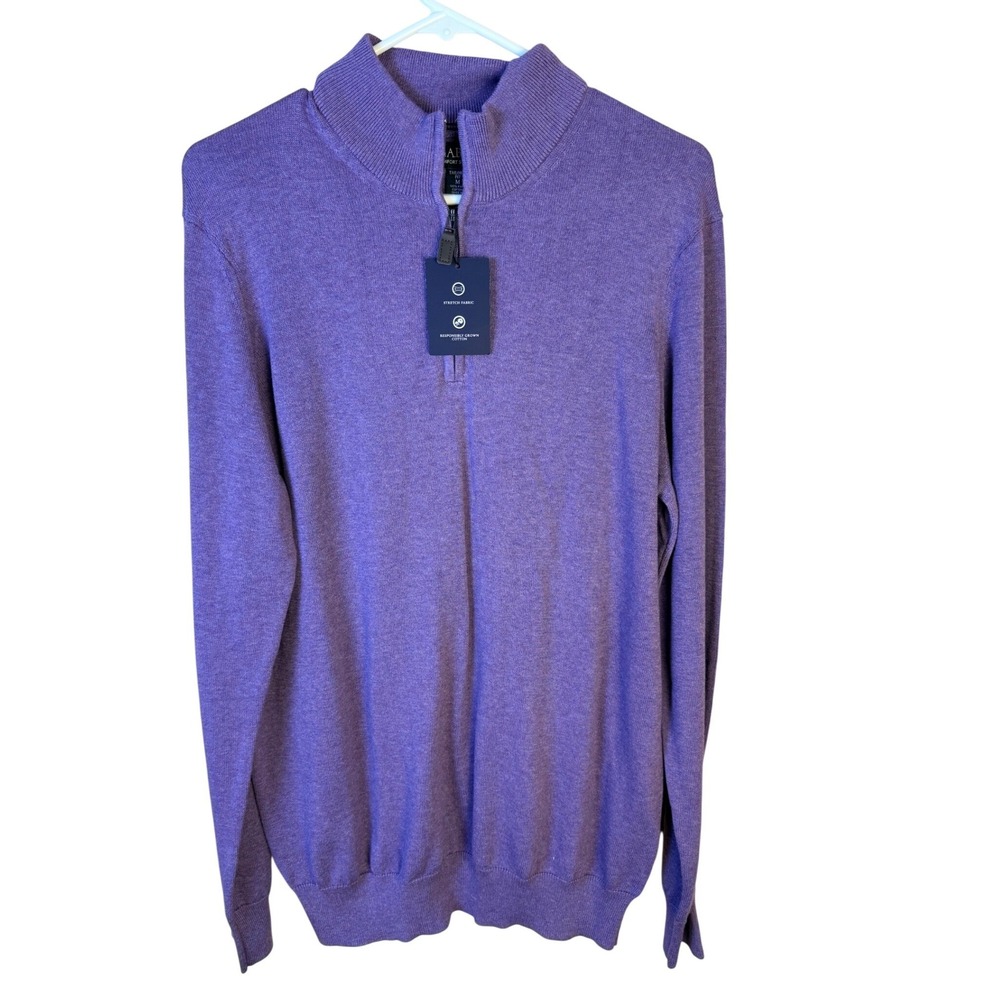 Jos A Bank Mens Purple Pima Cotton Quarter Zip Sweater Tailored‎ Fit Medium NEW